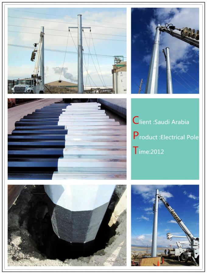 Polygonal Gr65 Material Electric Bitumen Galvanised Steel Pole For Overheadline Project 0