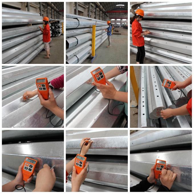Round 15m Distribution Line Galvanised Steel Poles With Angle Steel Cross Arm 1