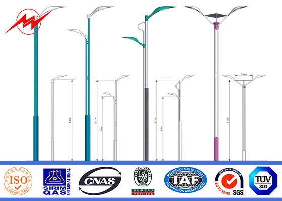 Powder Coating 12m Single Arm Galvanized Steel Pole for Street Lighting