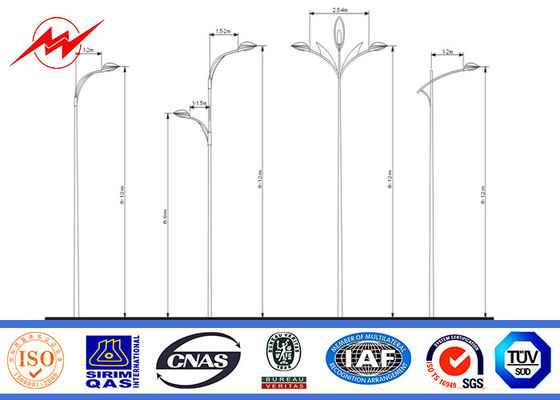 Painting 2.75mm 12m Double Arm Galvanized Steel Pole for Street Lighting