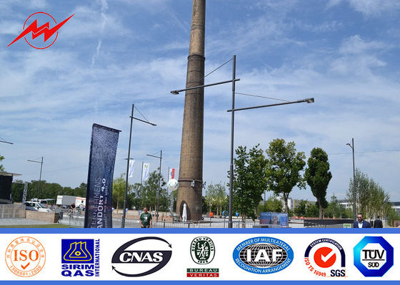 11m Powder Coating Double Arm Street Parking Light Poles Waterproof Hot Rolled Steel