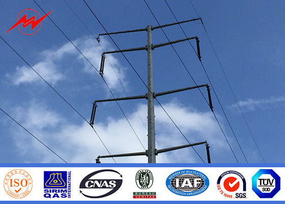 18M Power Transmission Line Steel Utility Pole With Steel Angle Cross Arm , ISO Standard