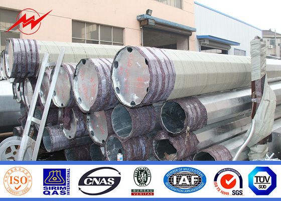 Africa Transmission Line Galvanized Steel Power Pole With Cross Beams 10KV - 220KV